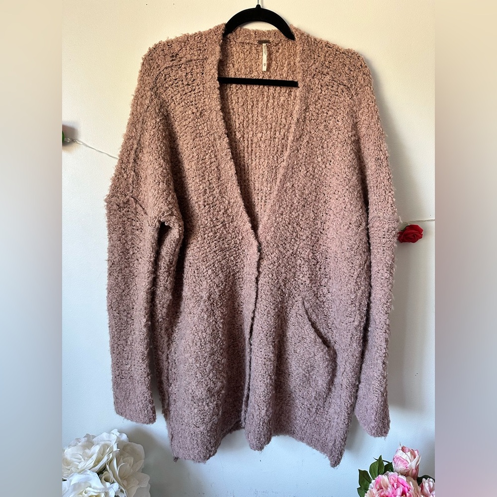Free People Dusty Rose Cozy Textured Alpaca Blend Cardigan XS S M